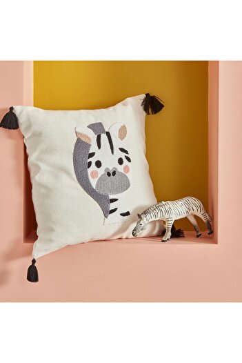 STOREMAX Polysight Baby Zebra Embroidered Throw Pillow 34X34 cm Trendzap 467437
