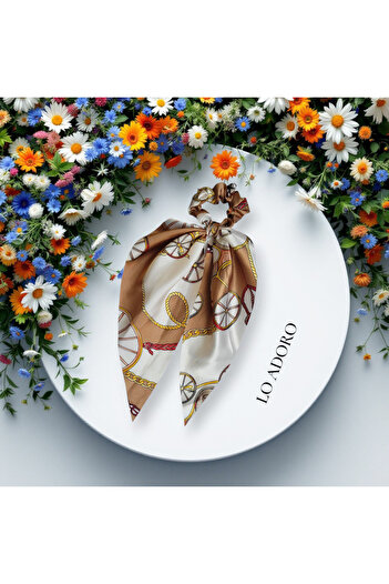 LO ADORO Scarf Rubber Buckle Satin Leopard Chain Detail Shawl Elastic Buckle Floral Hair Accessory Ponytail