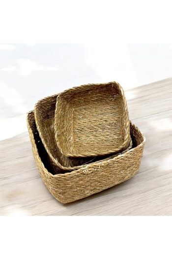 STOREMAX Sellbuyst Set of 3 Rustic Handmade Natural Square Wicker Organizer |   3-Piece Wicker Square Organizer