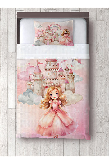 yok yok evim eve dair her şey Princess Patterned Baby Kids Single Pique and Pillowcase Bedspread Set