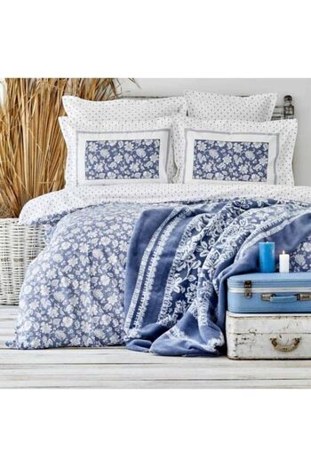 STOREMAX Polysight Celerina Blue 100% Cotton Double Fitted Duvet Cover Set Trendzap 467437