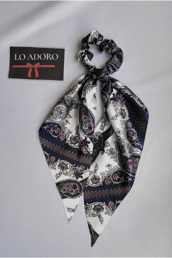 LO ADORO Scarf Rubber Buckle Satin Leopard Chain Detail Shawl Elastic Buckle Floral Hair Accessory Ponytail