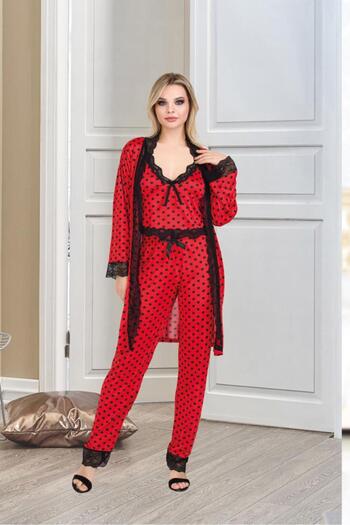 Lüx Wood İzabel Women's Triple Dress Patterned Pajama Set