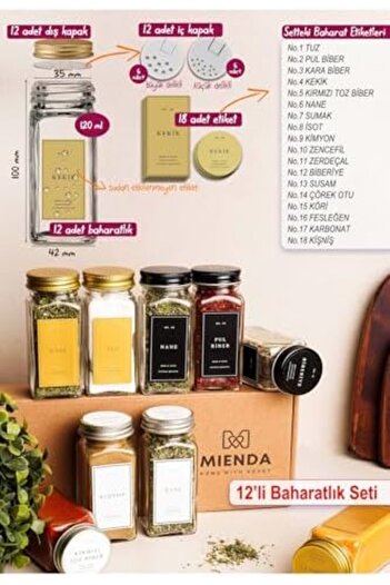 STOREMAX Snshop Home 12-Piece Spice Jar Set, 120 Ml, Gold Lid and Label Set Without Stand Mh00Gld12 46743