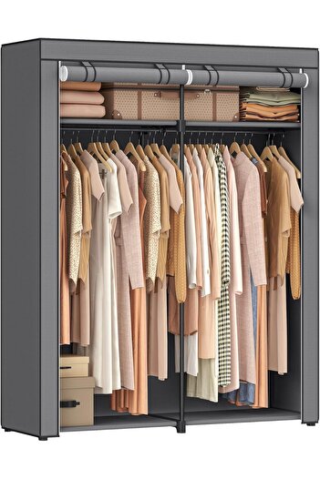 STOREMAX Polysight Ryg02Gy Closet, 2 Hangers, Clothing Storage, Fabric Wardrobe, Hanger, Foldable, Dressing O