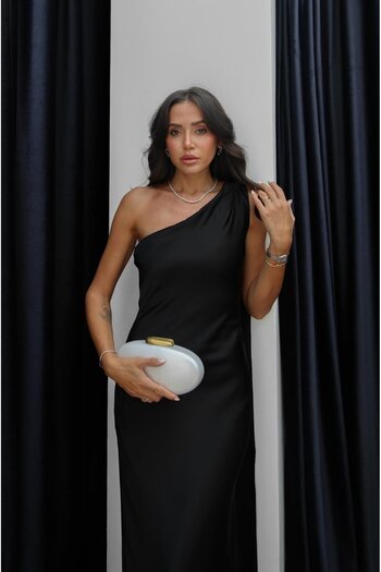 Havoş Black elenore self-shawl satin dress