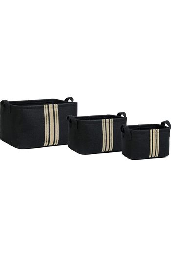 STOREMAX Polysight Textile 3-Piece Striped Black Jute Basket Set 24 X 17 X 14/30 X 21 X 18/42 X 31 X 25 cm Tr