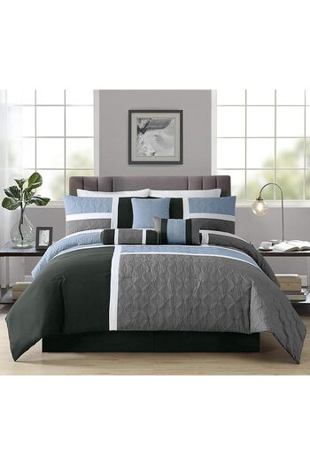 STOREMAX Sellbuyst Collection Upland 7 Piece Quilted Patchwork Comforter Set, Gray/Light Blue/Charcoal, Queen