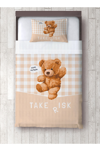 yok yok evim eve dair her şey Cute Teddy Bear Patterned Baby Kids Single Pique and Pillowcase Bedspread Set