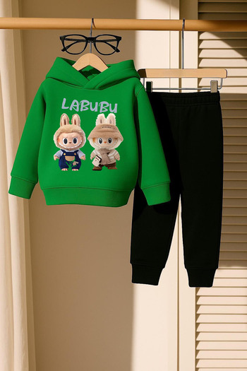 New Shine Πράσινο φούτερ Unisex με διπλό στάμπα Labubu