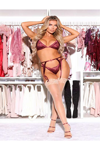 VOUX Burgundy Garter Suit