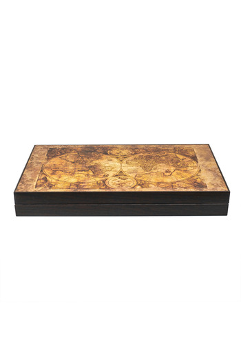 Z-Tools Lacquered wooden backgammon game, glossy globe pattern, 48x58cm / ZTS 5482-5 ZTS5482-5