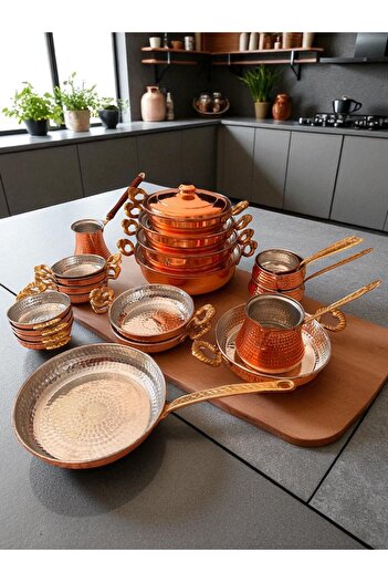 BARITCIOGLU Copper 19 Pcs Mega Set Pot Pan Sahan Coffee Pot