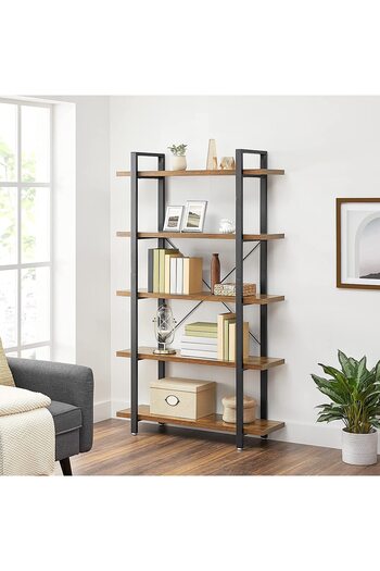 VASAGLE Bookcase with 5 shelves, steel frame and chipboard shelves, 105x34x178cm, brown and black