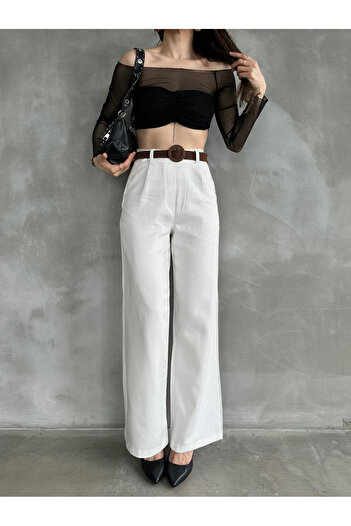adelix White Trousers with Belt Suitable for Summer Chic