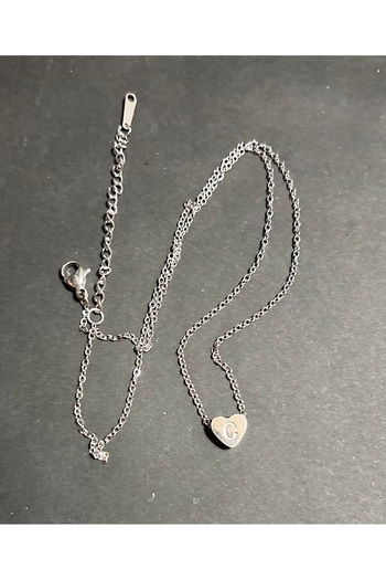 juleeco Mini Heart Letter C Silver Steel Necklace (0.5cm Heart)