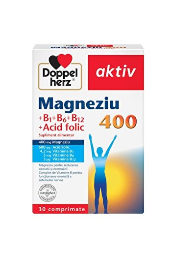 Doppelherz Magnesium 400 with Vitamin B1, B6, B12, and Folic Acid, 30 Tablets -