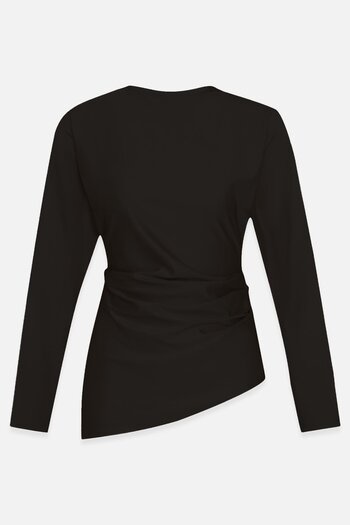 Setre Black Waist Gathered and Collar Detailed Long Sleeve Blouse