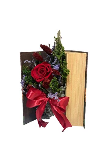 OEM Floral arrangement with cryogenized rose and stabilized flowers in the shape of a book, red