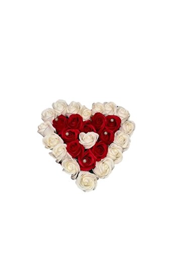 YUPY Round Arrangement of Soap Roses with Beads, White and Red, 19 Roses, Yupy®