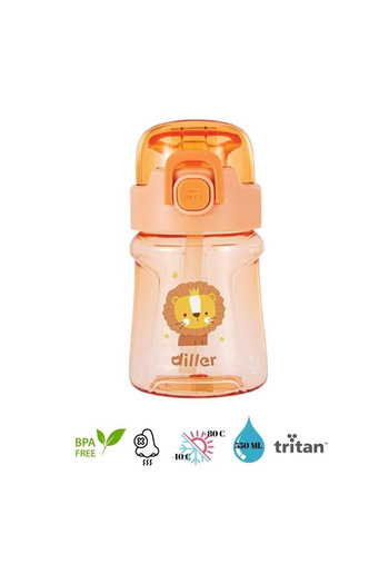 DILLER Tritan Children's Water Bottle with Straw Orange 550 ml