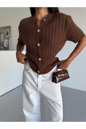 Serenay Atelier Γυναικεία πλεκτά με κοντό μανίκι Crew Neck Hair Knit