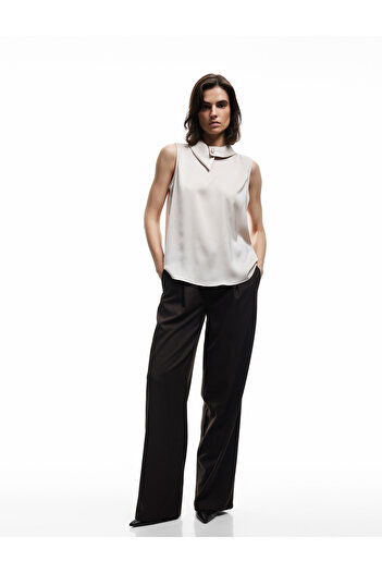 Koton Asymmetrical Neckline Sleeveless Satin Blouse