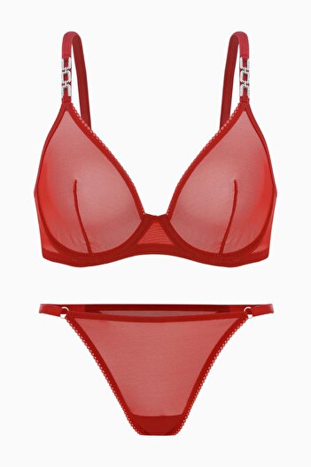FANTEZİCİM Chain Detailed Tulle Bra Panty Set