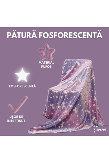 SDEPOT SDEPOT phosphorescent blanket, soft material that glows in the dark, purple