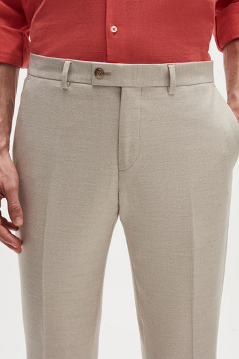Twn Beige Dobby Fabric Trousers