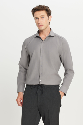 AC&Co / Altınyıldız Classics Men's Gray Tailored Slim Fit Slim Fit Small Italian Collar Dobby Oxford Shirt