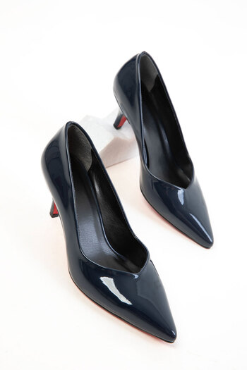 SOHO Navy Blue Patent Leather Women's Classic Heeled Shoes 20821