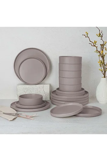 Berlinger Haus Σετ δείπνου Σετ πιάτων Stoneware 18 τμχ Taupe Collection Ασφαλές για πιάτο μικροκυμάτων