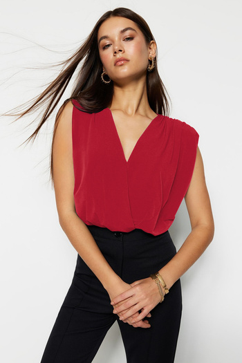 Trendyol Collection Stretchy Red Double Breasted Knitted Bodysuit - Padded & Snap Fastener Twoss23Bd00007