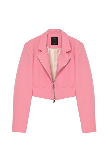 Quzu Ροζ Crop Blazer Jacket - Μπροστινό φερμουάρ