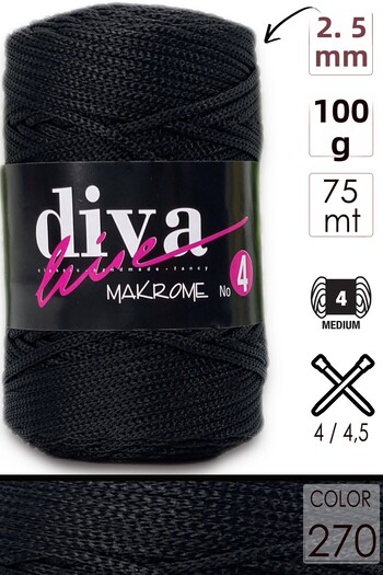 Diva İplik Diva Line Diva Macrame Σχοινί Χοντρό (NO:4) 270 Μαύρο