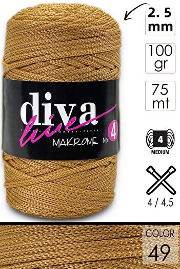 Diva İplik 2 mm - 100 gr Πολυεστερικό σχοινί μακραμέ 90 μέτρα Σχοινί πολυπλέκτη μακραμέ Σχοινί σουπλά και σχοινί τσάντας - 49 μουστάρδα