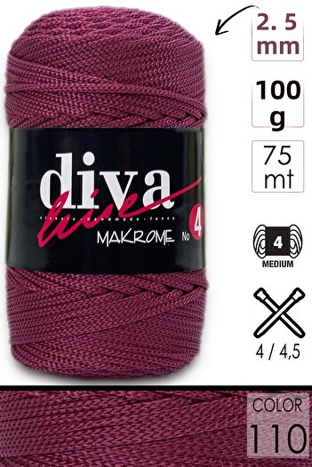 Diva İplik Diva Macrame Twine Thick (NO:4) 110 Claret Red.