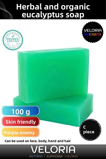 Veloria Premium 100% Natural Organic Facial Hair Body Skin Balancing Collagen Effective Eucalyptus Soap 5 Pieces