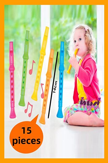 Hyd 15 Pcs Toy Colorful Plastic Mini Flute Musical Instrument 14cm Preschool Birthday Karne Gift