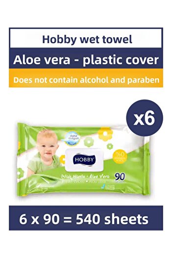 Hobby Wet Towel Aloe Vera 90 Pieces 6 Pack