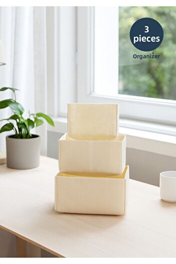 HOMİNG Multi-Purpose 3 Piece Felt Organizer Basket Set Hmy-6268