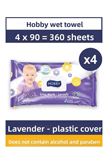 Hobby Wet Towels Lavender 90 Pack of 4