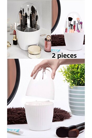 Bayev 2 Pieces 7 Compartment Makeup Brush and Cosmetic Organizer Set Organizer Organizer with Transparent Lid