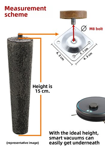 GLASWEN 8 bucăți picioare din lemn, 15 cm, roz deschis, cu dispozitive de fixare cu șuruburi M8, picior de susținere pentru canapea pentru mobilier