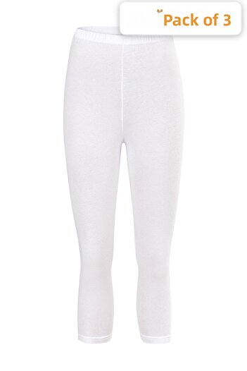 Şahin Women's Knee Length Lycra White Tights Economical Pack of 3