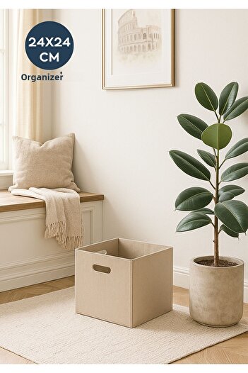 HOMİNG Cream Multi-Purpose Felt Organizer Basket Closet Organizer - Single // 24 X 24 cm