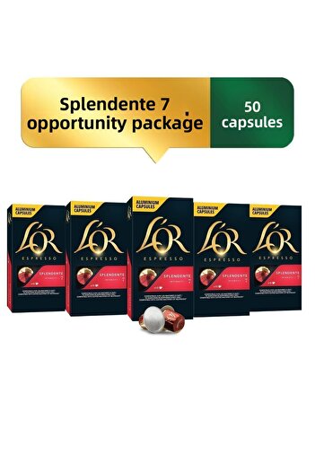 L'OR Splendente Intensity 7 Nespresso Compatible Aluminum Capsule Coffee Opportunity Package 10 Pieces X 5 Packs