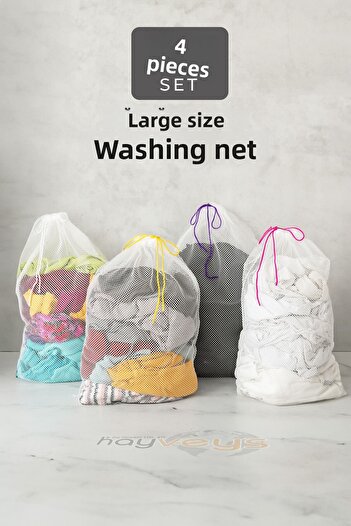 Hayveys 4 Pieces Large Size Drawstring Laundry Net Hygiene Clothing Net Bag