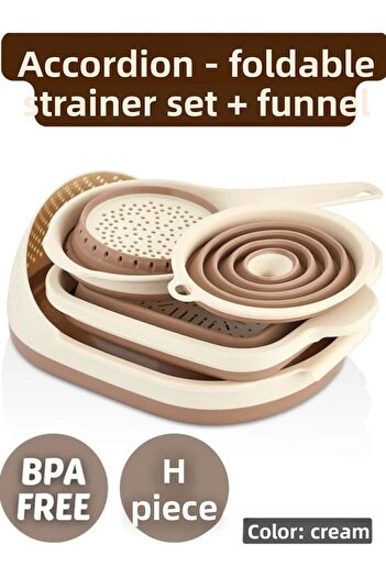 VİP AHMET Accordion Strainer Folding Kitchen Set 4 Pieces, Foldable Strainer Set Vp-155(beach)